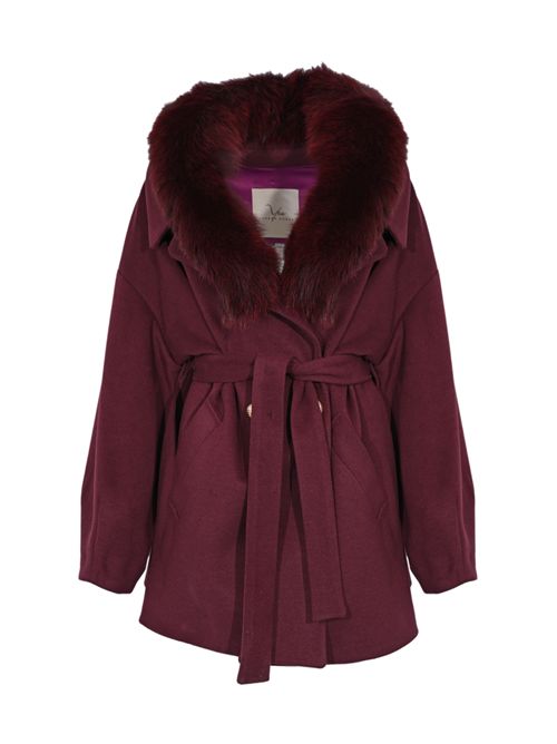 Cappotto CD1219 effetto lana e pelliccia di volpe Bordeaux YES LONDON | CD1219BORD